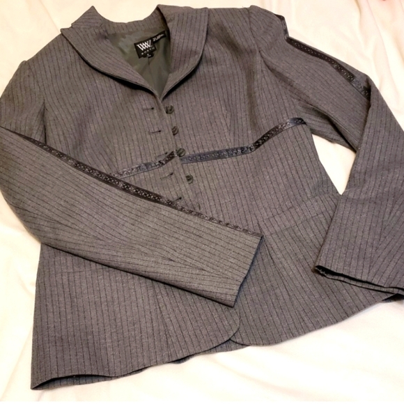 NEW RARE Worth Luxury Wool Pinstripe Blazer Gray Womens Jacket Office Tailored - Picture 1 of 11